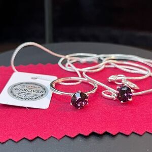 SWAROVSKI AMETHYST CRYSTAL  SOLITAIRE RING 9 & PENDANT NECKLACE 20” SILVER CHAIN
